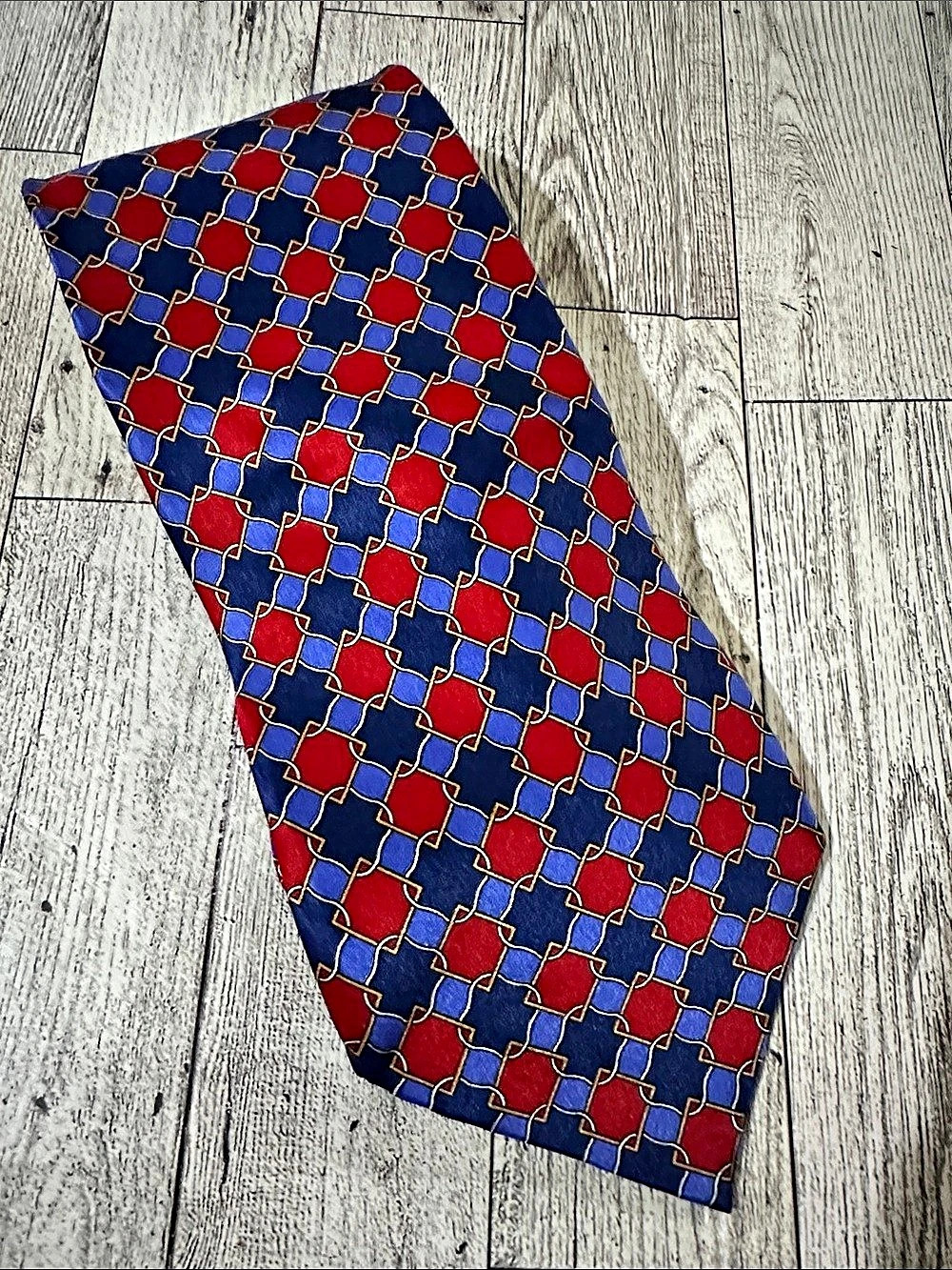 J.Z. Richards Silk Geometric Tie in Blue & Red Like New